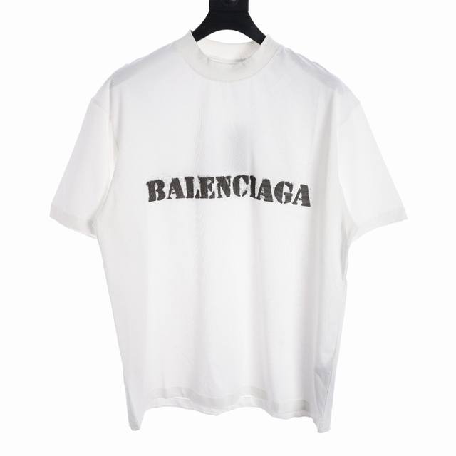 Balenciaga 巴黎世家 Blcg24Ss新款渐变模糊喷绘字母短袖t恤 超大宽松版本.. 克双纱面料. 克双纱十字罗纹领口. 码数 1.2.3.4 Xs~