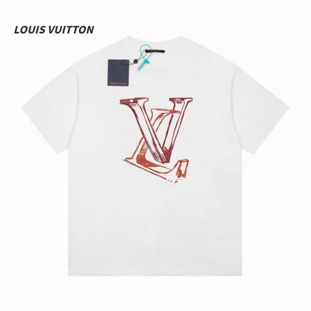 Louis Vuitton路易威登lv红色植绒字母logo印花情侣圆领短袖t恤 独家高品质面料采用2 G双纱棉面料 宽松版型 男女同款 定制进口螺纹+开模定制全