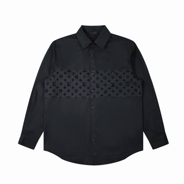 Louis Vuitton 路易威登 2024Ss 植绒工装衬衫外套 - 胸前贴布植绒印花 - 定制logo纽扣 - 纯色系 版型利落 颜色:黑色 尺码:M-X