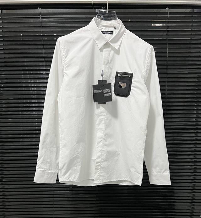 Dg 拉链皮牌口袋字母金属拼接 高品质长袖衬衫 男女同款 码数 M-3Xl.