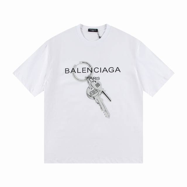 上新 Balenciaga巴黎世家blcg 钥匙印花短袖t恤 原版国外专柜购入，面料采用300克双纱精梳棉材质，进口大型椭圆机印花水洗工艺，宽松版型，定制辅料，