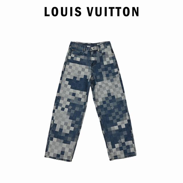 Louis Vuitton路易威登24Ss马赛克棋盘格牛仔裤 这款出自2024春夏秀场的出色牛仔裤展现了品牌的精湛工艺，采用精致的水洗提花damoflage 图