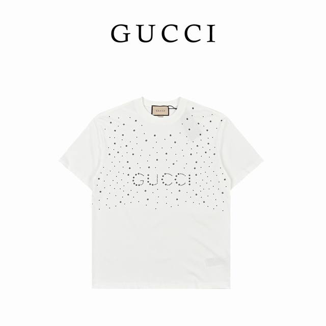 Gucci古驰2024早春新款烫钻圆领短袖t恤 纯棉280克 男女同款t恤 黑色 白色 货号323110003 尺码:S-Xl