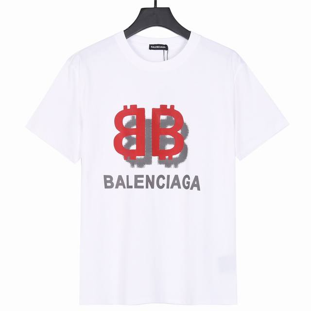 上新 Balenciaga 巴黎世家24Ss新款 双b重影短袖 直喷工艺，立体植绒，区别通货！ 采用原板独家定制260克32支双纱纯棉面料 质感非常柔软舒服 1