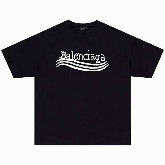 Balenciaga 巴黎世家 23Ss可乐波浪涂鸦泼墨时申字母logo短袖 颜色:黑色 尺码:Xs~L 款号:10587