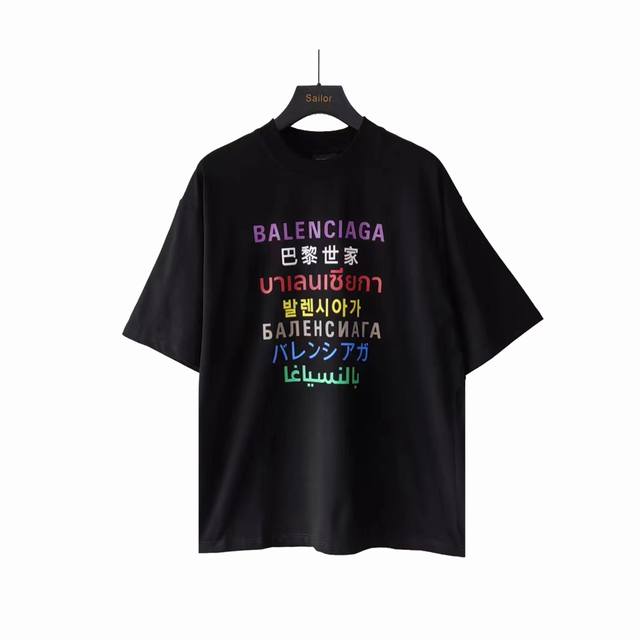 实拍细节图+尺码表 Balenciaga巴黎世家 七国语言短袖 采用进口椭圆机印花 每一个印花1对位整齐 无毛边 布料 同缸出 0色差 32S240G重布料 厚