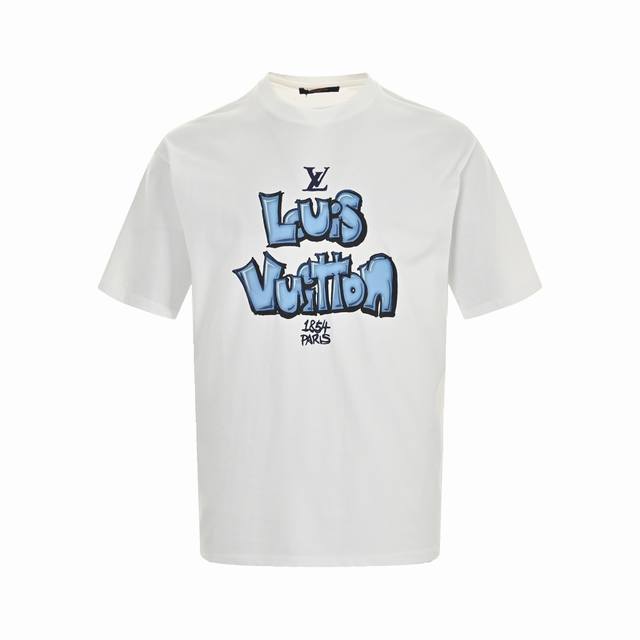 Louis Vuitton 路易威登 24Ss 蓝色字母印花短袖 印花工艺 要求车线做工符合精品要求，超级好搭配，搭配整件细节，品质及剪裁设计都堪称一流，定制高