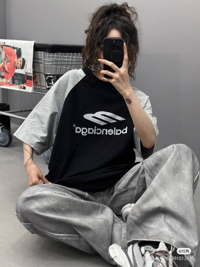 市场no1品质 Balenciaga 巴黎世家2024 Ss M拼接字母印花短袖t恤