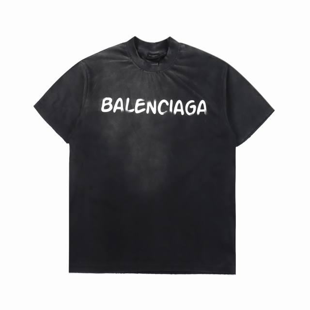 Balenciaga 巴黎世家 Blcg24Ss重工水洗做旧破损大双b涂鸦短袖t恤 Size:1-4