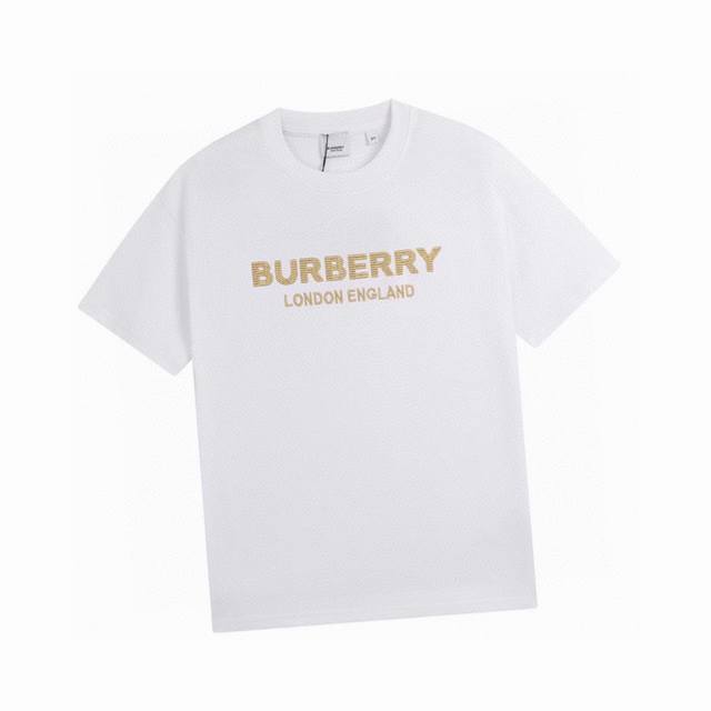 巴宝莉 Burberry 夏季新款高端品质，经典字母刺绣圆领短袖t恤，采用定织定染高克重面料，洗水完高达280G纯棉面料，螺纹增加到2.7不变形 宽松overs