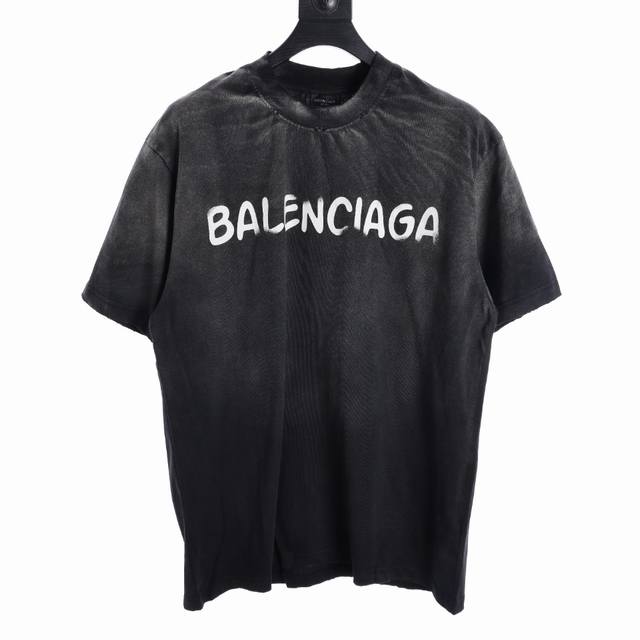 Balenciaga 巴黎世家 Blcg24Ss重工水洗做旧破损大双b涂鸦短袖t恤 Size:1 2 3 4