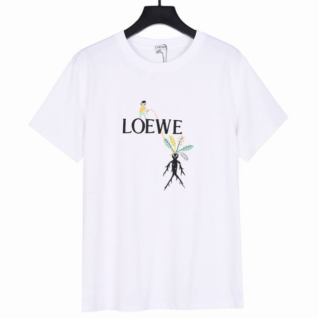 上新 款式：Loewe罗意威loewe格鲁特 刺绣人参短袖 颜色：图片色 尺码：S-Xl 面料：260克双织纯棉 辅料：全套定制辅料 无性别区分 男女同款