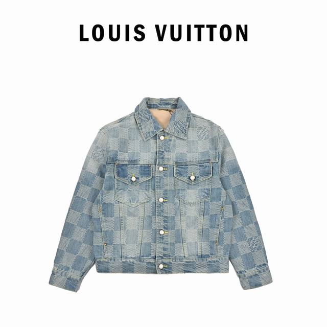Louis Vuitton路易威登24Ss 棋盘格翻领牛仔外套 原19,160购入，菲董联名第二季系列。面料采用定织粗斜纹布丹宁牛仔布，定染对色靛蓝效果做3D方