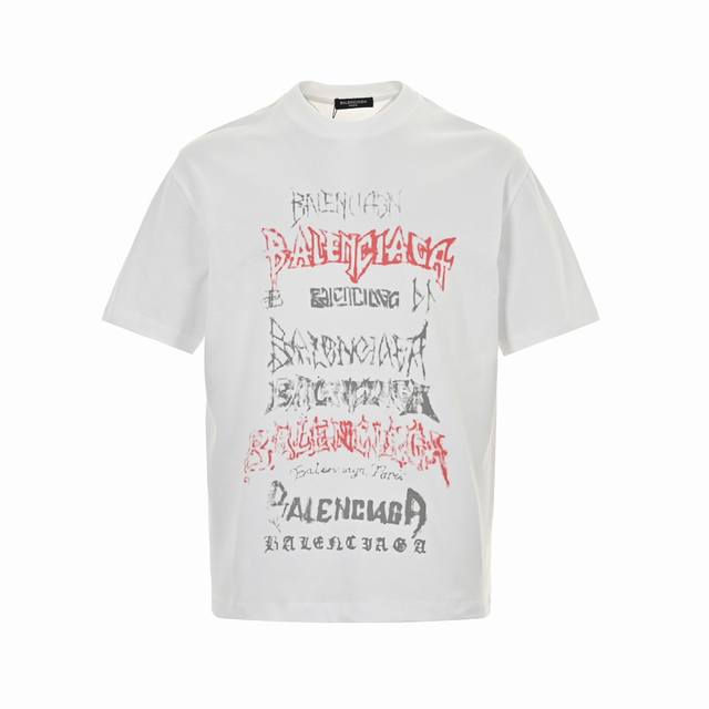 Balenciaga 巴黎世家 24Ss 梵文字母印花短袖 标准的印花技术，全方位磨破纯棉柔软面料，对色定染面料，超精细平网印花工艺，潮流感十足，定染纯棉面料，