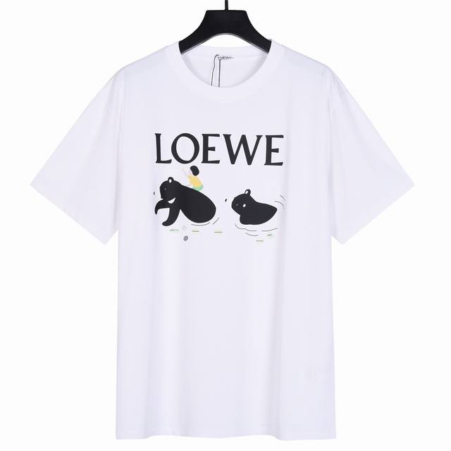 上新 Loewe 罗意威24Ss插画系列黑熊印花短袖t恤 立体图案印花，区别普通版本 采用原板独家定制260克32支双纱纯棉面料 质感非常柔软舒服 %区别市场的