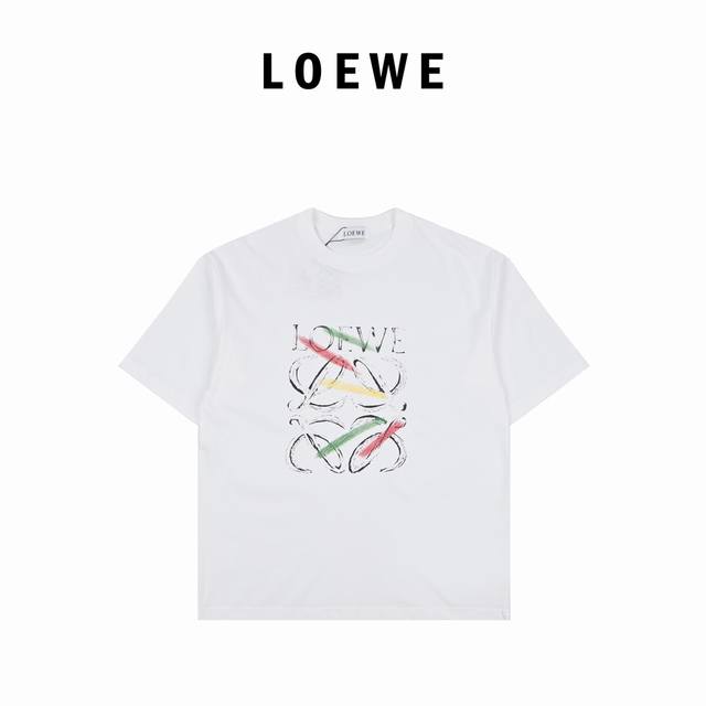Loewe罗意威24Ss个性数码印花圆领短袖 260克纯棉双纱面料 男女同款 货号513 003 尺码 S M L Xl Xxl 五个码 颜色 黑色 白色