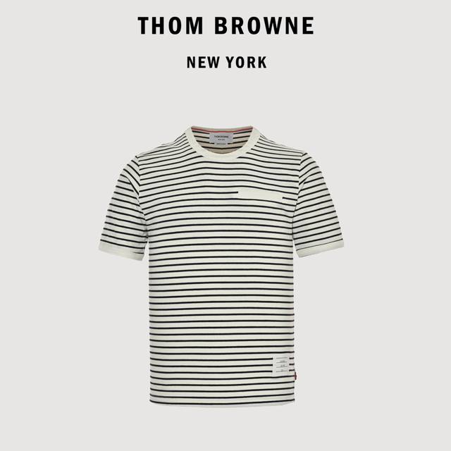 Thom Browne 汤姆布朗 2024夏季横条纹短袖 面料柔软舒适 透气舒适 下摆开叉 做工精致 细节1.1还原 Size:1-5