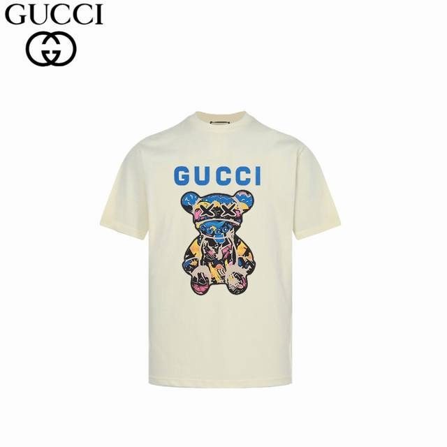 Gucci 古驰 24Fw 彩绘喷墨熊 短袖 定织定染18S220G精梳棉面料 真正从定染纱线开始操作该款 全网最快拿到zp 面料订做40天 印花透底纹路且没有