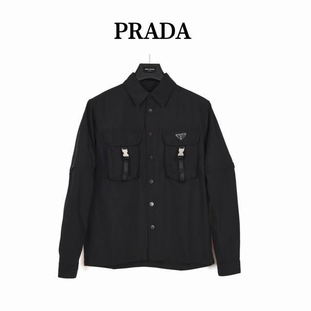 Prada 普拉达 金属锁扣机能夹克外套 新款男女同款衬衣经典三角标logo可拆卸袖子外套，跟原版布料，原版五金，官网同步 Size:S-Xl