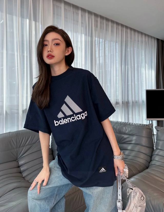 市场no1品质 Adidas阿迪 X Balenciaga巴黎世家联名 2024Ss正反刺绣双面穿t恤