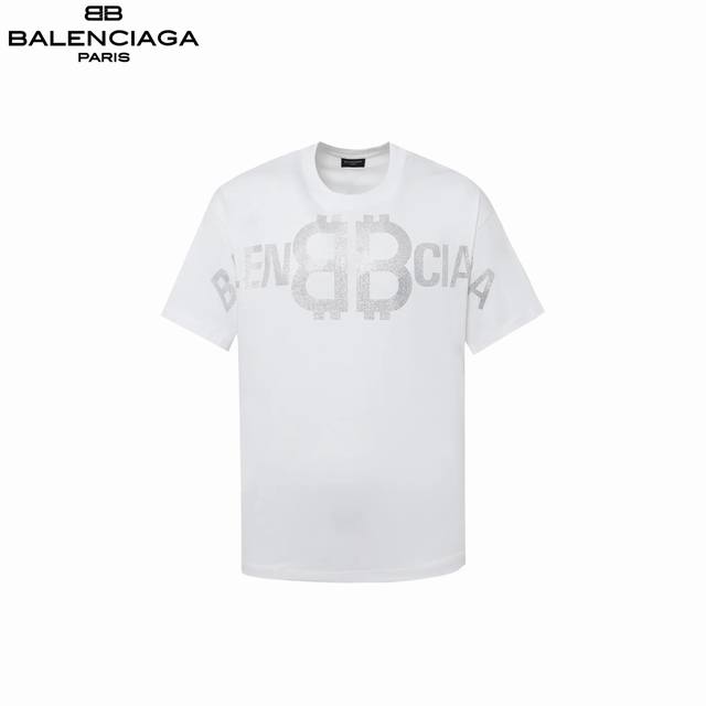 Balenciaga 巴黎世家 渐变烫钻大logo短袖 面料采用进口机器织造而成，布面纹路的独特性创造出完美的成衣效果 面料采用净布260克重 搭配320克1*