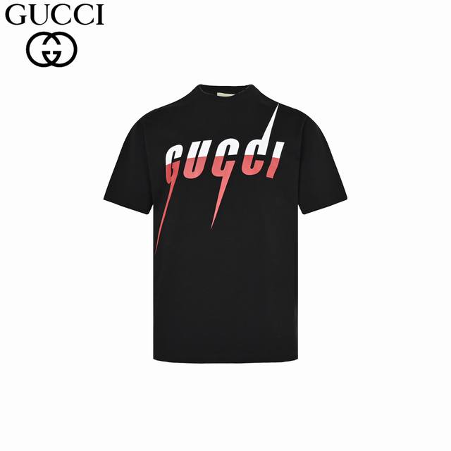 Gucci 古驰 24Fw 经典闪电短袖 采用32支双纱 %纯棉260G面料；搭配32支1X1棉盖丝罗纹。黑&杏&用进口染料定染，多次调配比例最大限度还原原版色