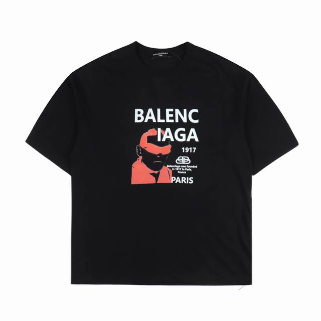 Balenciaga巴黎世家背头墨镜男图案圆领短袖 260克60支纯棉双纱 货号513 003 码数：S-Xxl 颜色：黑色 白色