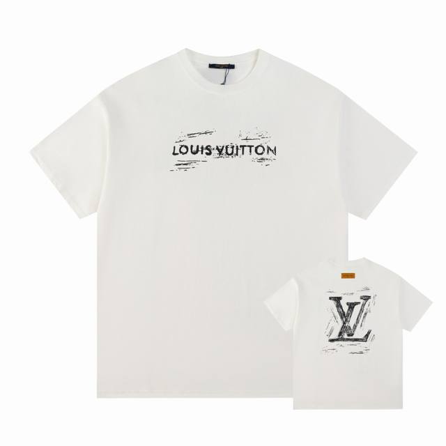 Louis Vuitton Lv路易威登24Ss手绘字母logo短袖t恤 面料经过2次高温缩水固色不变形不缩水不起球，正确os版型 不省面料只做穿上有效果的高质