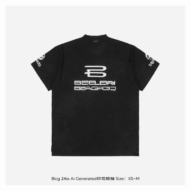 Balenciaga 巴黎世家 24Ss Ai Generated印花短袖 饰以ai Generated艺术作品印花、裂纹效果艺术作品、内里外翻效果，背面外露标