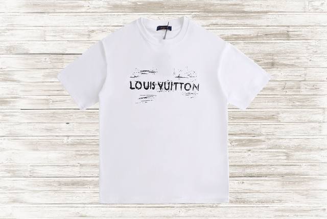 爆款上新☆ 轻奢推介 高品质 Louis Vuitton路易威登24Ss春夏手绘logo短袖t恤 Lv新款手写涂鸦字母印花圆领短t，精选260克40支全棉双纱面