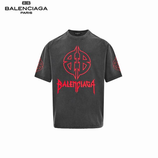 Balenciaga 巴黎世家 双b裂纹印花短袖 采用32S 1*2精棉双纱平纹，260克；搭配32S 1*2精棉双纱1*1罗纹，320克。水洗黑环保定染面料、 - 点击图像关闭