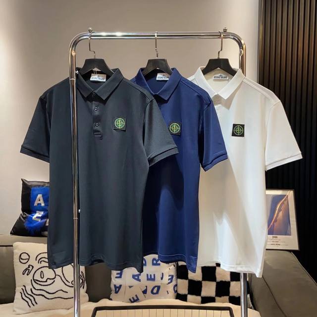 上新上新 Stone Island 石头岛翻领徽章胸标刺绣小logo短袖t恤，夏季polo衫短袖，三色可选，商务休闲简约风，上身帅气百搭，夏季必备百搭奢潮单品