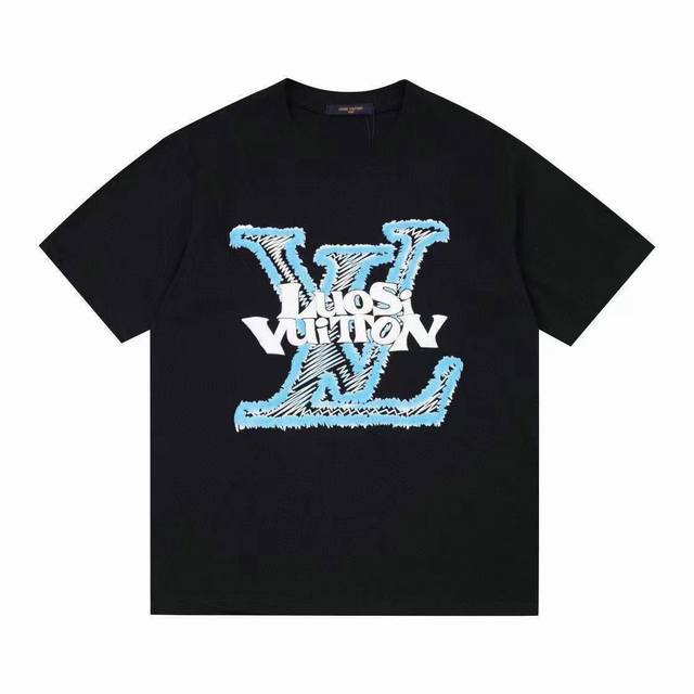 顶级版本 Louis Vuittons 路易威登 Lv23Ss绒面发泡字母印花图案logo 短袖t恤 Lv Flower Tastry Int T-Shirt