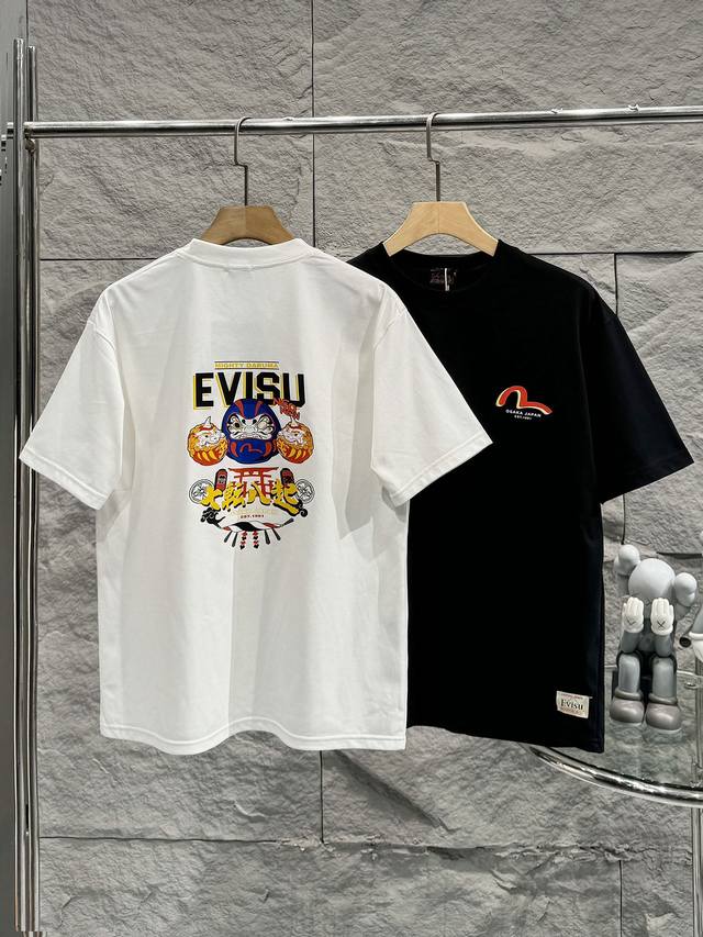 福神 Evisu 福神2024夏季新款达摩蛋横七竖八印花休闲宽松情侣款 短袖t恤798 细节:版本一比一复刻，吊牌 领标 水洗。 面料：采用40织双纱240克面 - 点击图像关闭