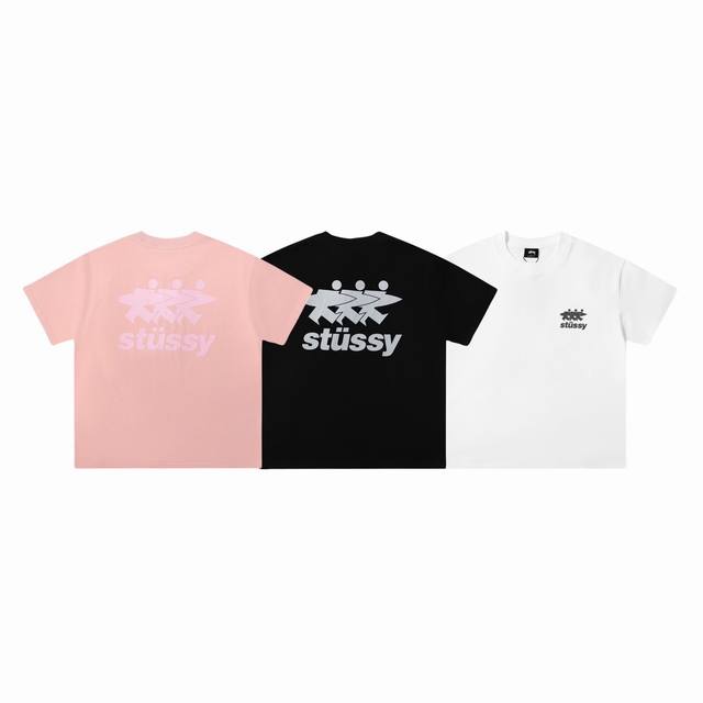 Stussy 斯图西经典冲浪人标志logo印花圆领短袖t恤 Color：白色 黑色 粉色 Size：S M L Xl Number：242 独家定制原版2 G纯