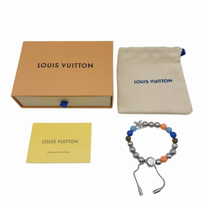 Louis Vuitton路易威登-前卫时尚高端手链-彩虹色+桃木色+银色！新品彩虹拼接串珠，高颜值时尚潮流新款，Lv Beads 手链-编码：M0936A-官