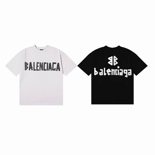 Balenciaga 巴黎世家24Ss 限定黑白胶带字母 Logo 印花做旧磨破情侣款圆领短袖t恤 Color：白色 黑色 Size：S M L Number：