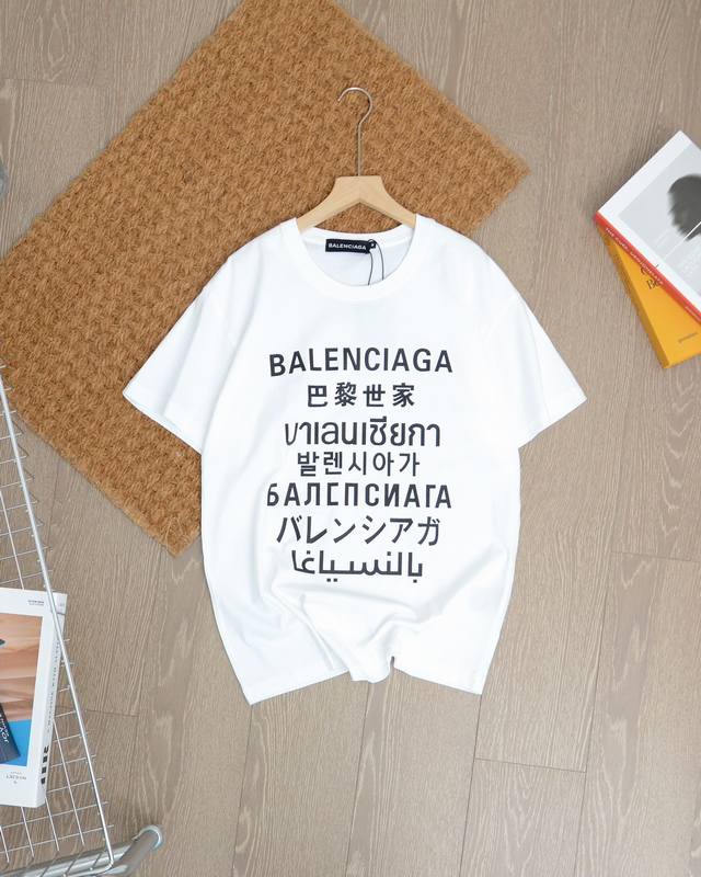 Balenciaga Blcg巴黎世家22Ss七国语言短袖衬衫 应季基础百搭短袖 原版面料版型 拿到手就知道绝不是一般的短袖面料 一比一尺码 版型也是丝毫未改