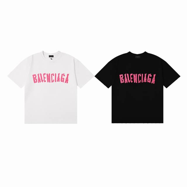 Balenciaga 巴黎世家24Ss粉色胶带字母 Logo 印花情侣款圆领短袖t恤 Color：白色 黑色 Size：S M L Number：24375 独