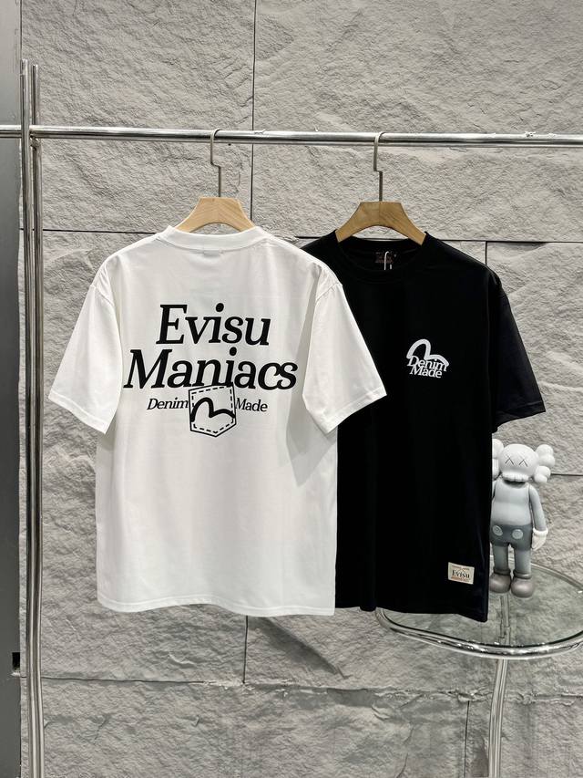 福神带nfc芯片识别高版本 Evisu 福神2024夏季新款字母印花休闲宽松情侣款 短袖t恤dt828 细节:版本一比一复刻，吊牌 领标 水洗 包装袋。专柜货号