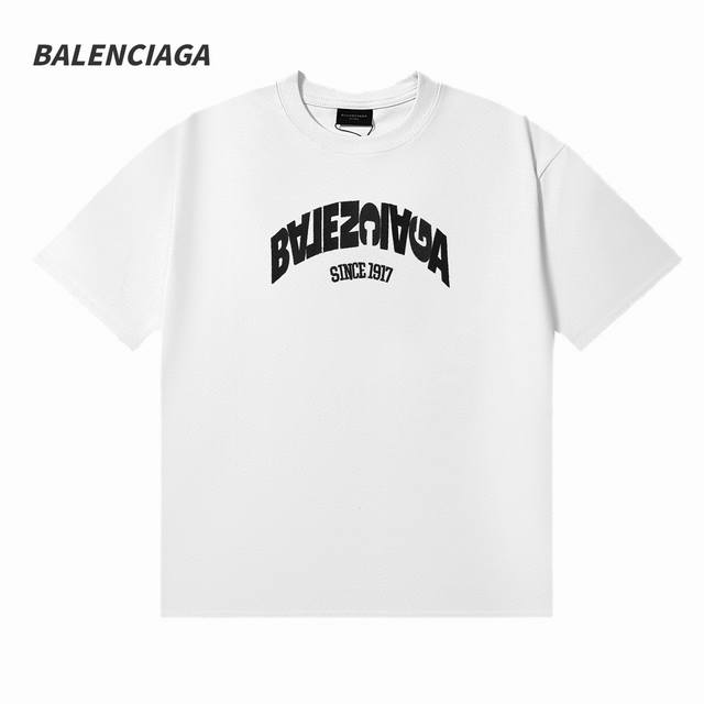 Balenciaga 巴黎世家24Ss最新配色倒立字母logo刺绣情侣款圆领短袖t恤 Color：黑色 白色 粉色 Size：S M L Number：2432