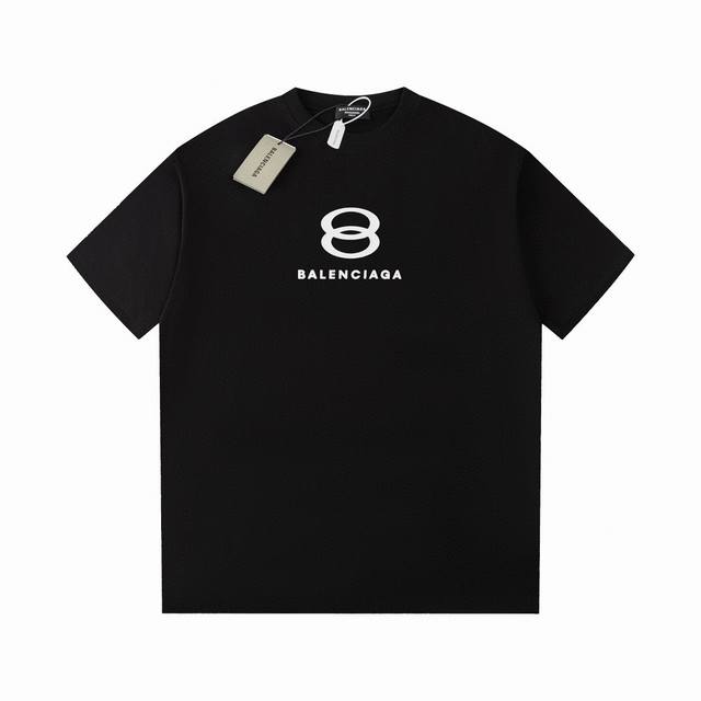 款号：Fc331 巴黎世家 Balenciaga 24Ss 双b环形字母 进口印花多logo短袖t恤 完美细节处理 32支双纱重磅300克纯棉面料 颜色 黑色