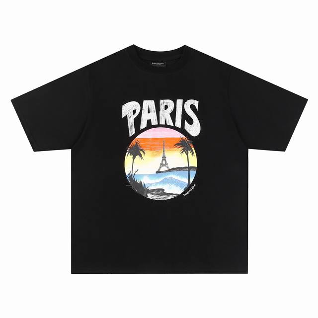 款号：Fc325 Balenciaga 巴黎世家24Ss热带巴黎paris Tropical前后印花短袖t恤 -定制260G全棉双纱紧密爽滑面料，布面干净，布纹