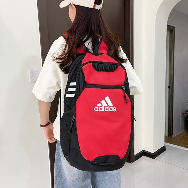 Adidas阿迪达斯 男女同款时尚潮流休闲双肩包个性拼色大容量运动背包电脑包学院风高中大学生书包 尺寸:48×34×25