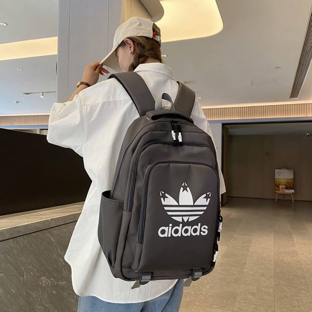 Adidas阿迪达斯 男女同款户外运动休闲双肩包时尚潮流大容量背包电脑包校园高中大学生书包 尺寸:46×32×17