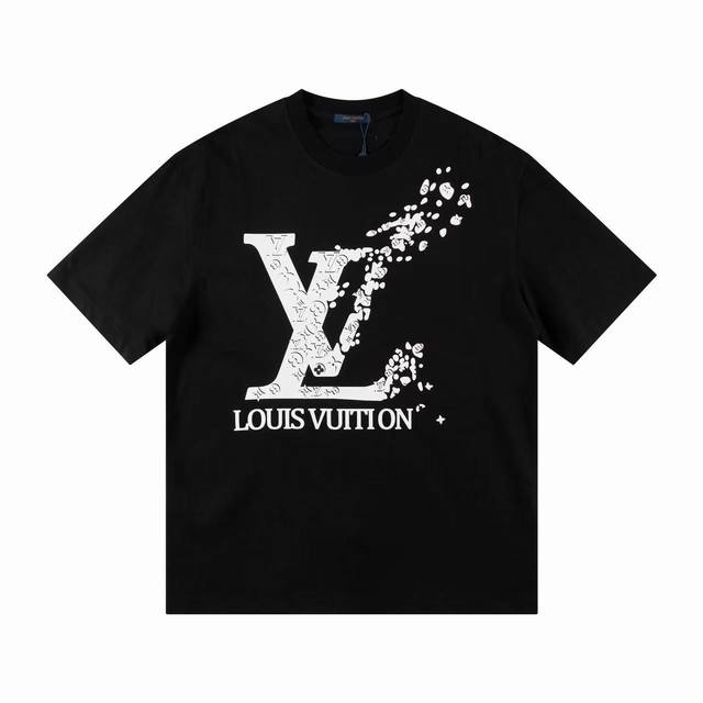 款式：2024新款louis Vuitton短袖t恤 材质：高版本230G双纱精梳棉 尺码： S～2Xl 颜色：黑 白 款号：Lv消失