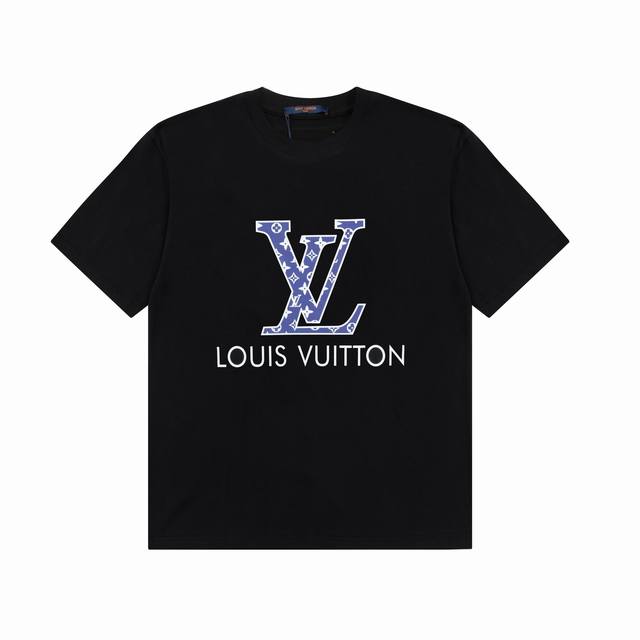 Louis Vuitton 路易威登 秀场限定23Ss新款蓝色老花标语字母logo标识印花圆领短袖，立体剪裁。 定制220克同缸染面料 手感非常舒服 春夏最新砖