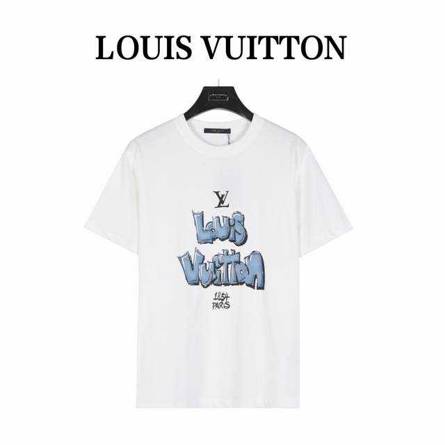 Louis Vuitton 路易威登 24Ss 蓝色手绘字母印花短袖t恤 定制40S双股长绒棉，搭配32S 1×1棉纤维长度长， 印花工艺 要求车线做工符合精品