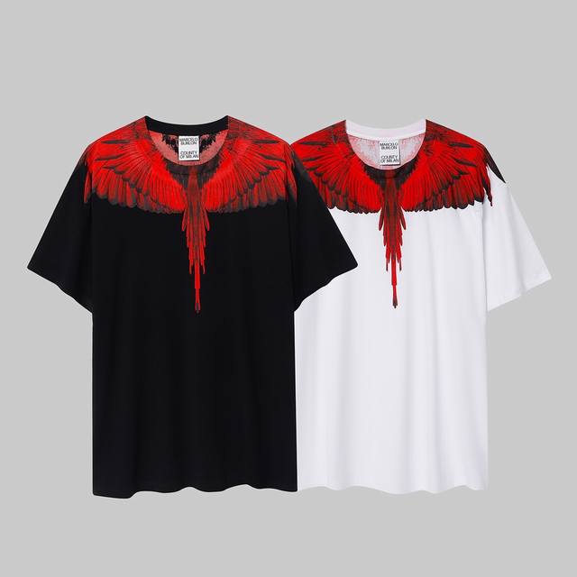 Marcelo Burlon马塞洛布隆mb黑红翅膀纯棉短袖t恤，白色，黑色s.M.L.Xl.Xxl