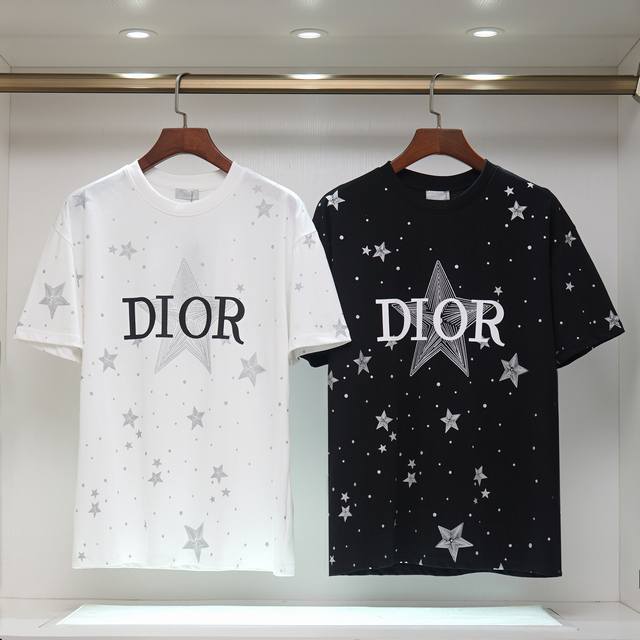 Dior 精棉双纱23新款 230克双股32支双纱纯棉面料短袖t恤 男女同款 颜色:黑色 白色 尺码:S M L Xl 2Xl